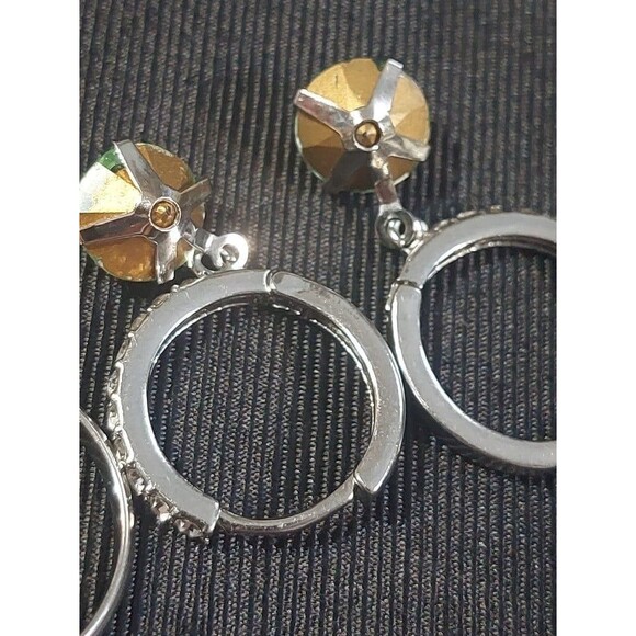 Uranium glass silvertone adjustable ring and huggie hoop earrings - Picture 7 of 12